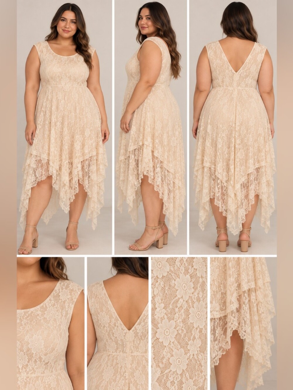 Cream Lace High-Low Handkerchief Dress – Size XXXL